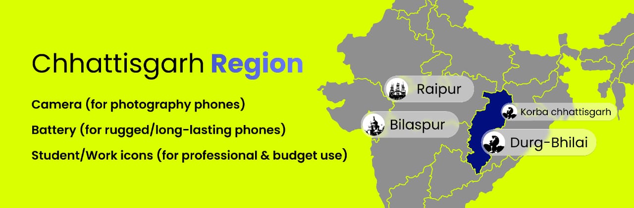 Map showing AI smartphone availability across cities in Chhattisgarh, India