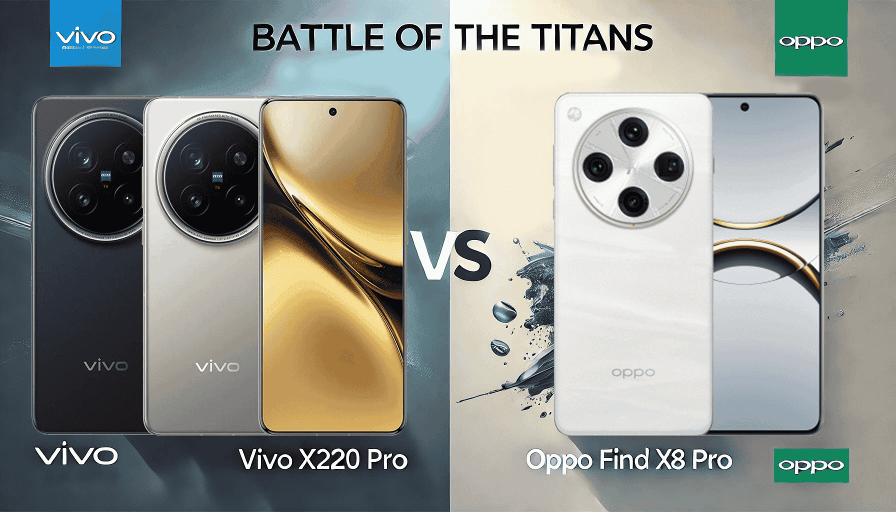 A comparison banner featuring the Vivo X200 Pro and Oppo Find X8 Pro